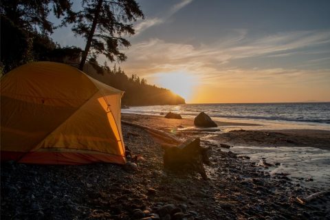 Beautiful Tent on the Beach at sunrise