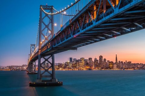 View of San Francisco under the San Francisco-Oakland Bridge