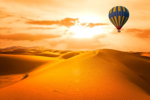 A hot air balloon over the Dubai desert