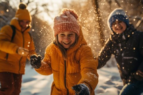 kids having fun playing in the snow