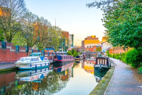 canal view at sunset in Birmingham england