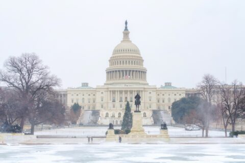 capitol building in washington DC covered in snow - winter cities to visit on the US east coast